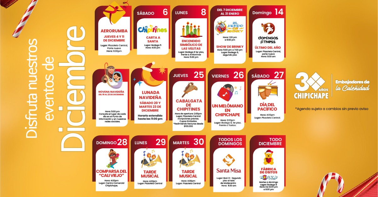 Agenda de Eventos Diciembre Chipichape